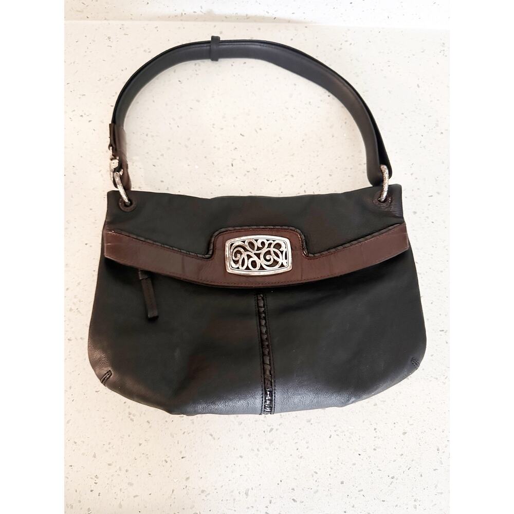 Flawed Brighton Black Leather Shoulder Crossbody Bag Brown Silver Hobo Purse